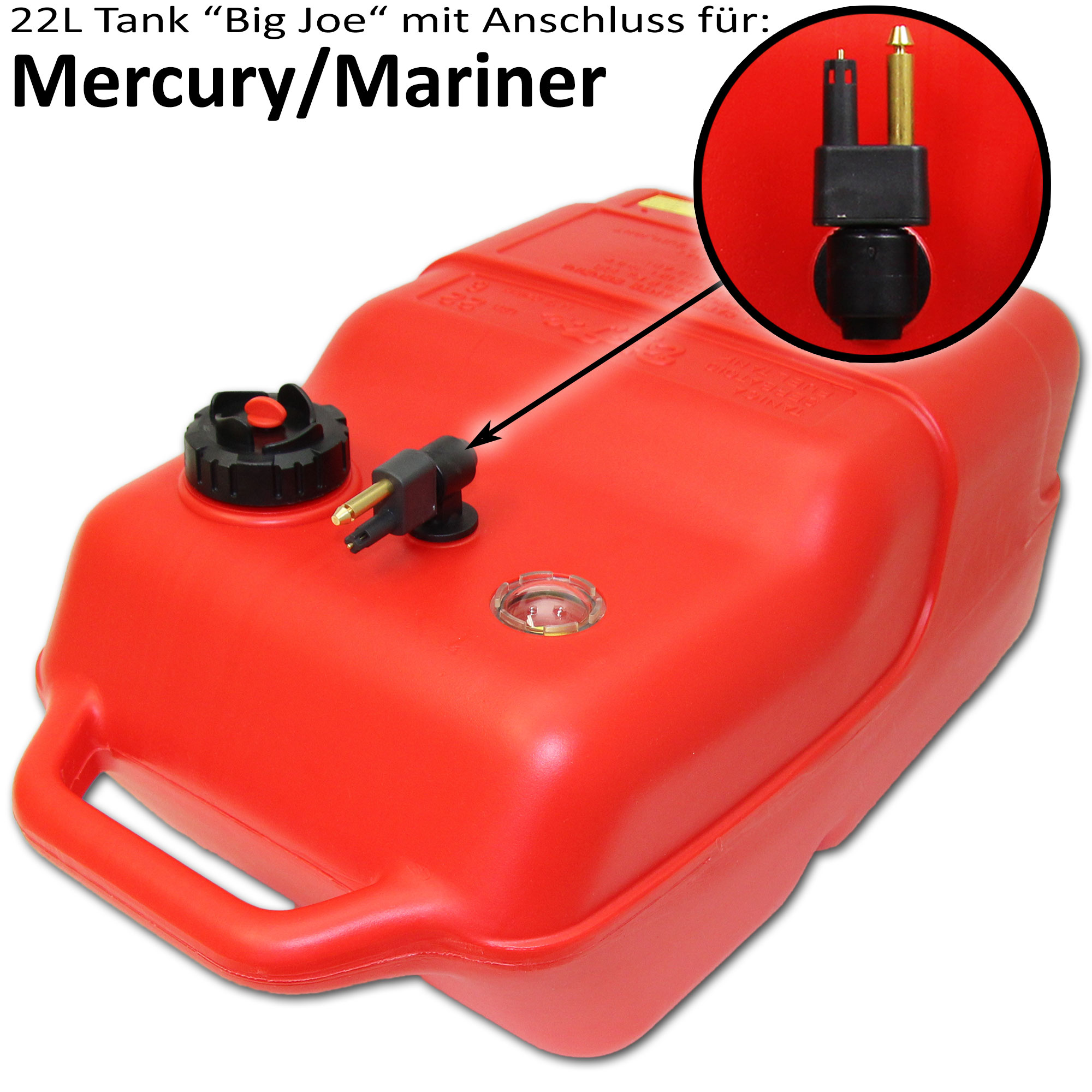 Kraftstofftank rot mit Mercury & Mariner Anschluss / Füllstandsanzeige manuell