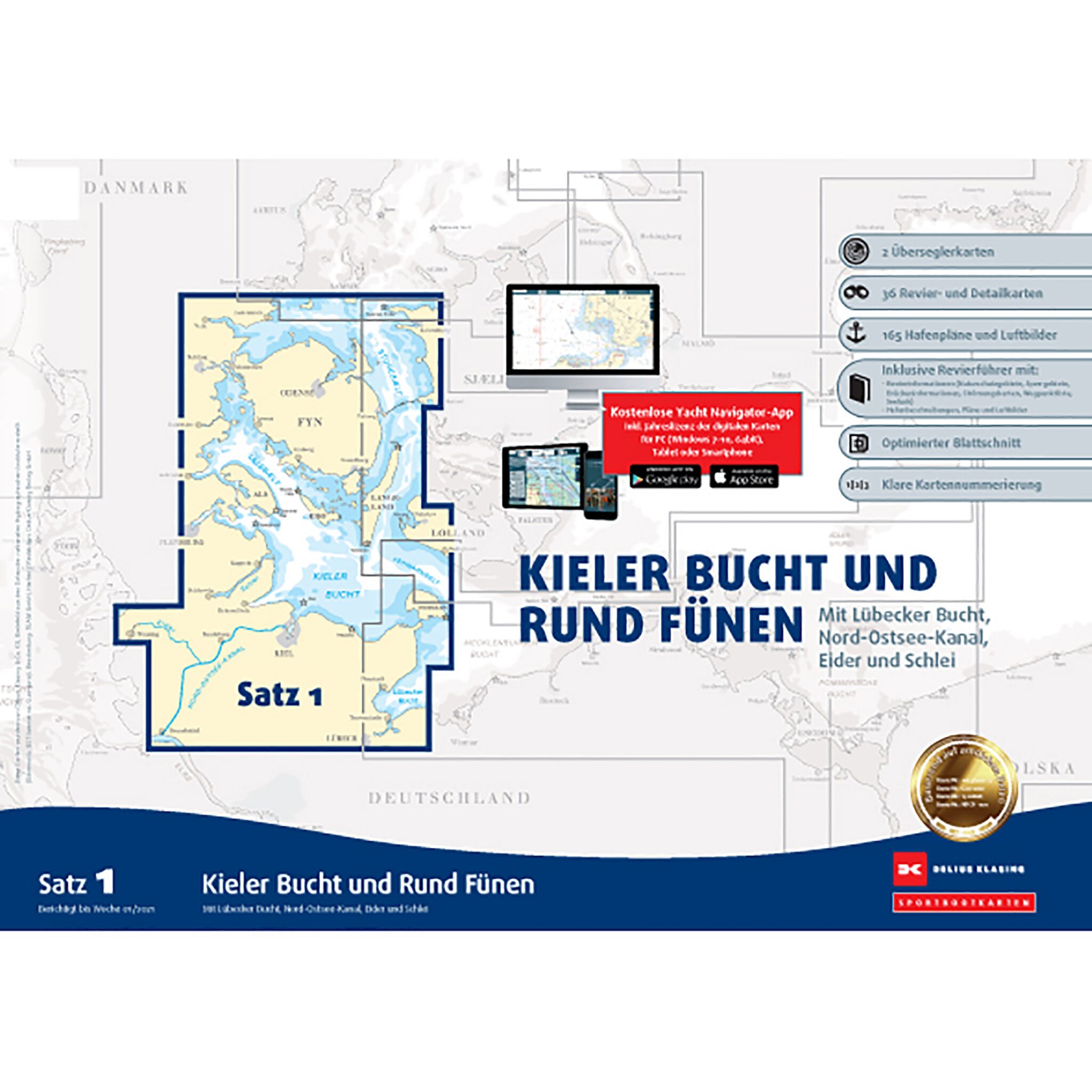 Delius Klasing Sportbootkartensatz 1 \Kieler Bucht, Rund Fünen\ 2023"""""""